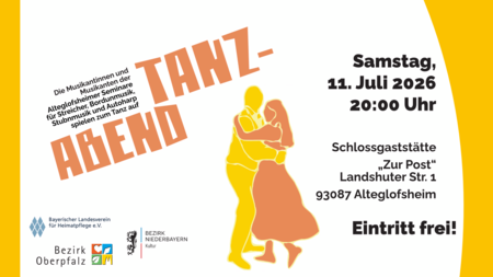 Plakat mit Hinweisen zum Volkstanzabend